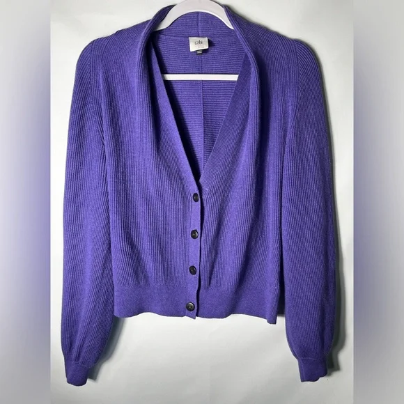 Cabi Sunday Cardigan Ribbed Purple Violet Size Small - Picture 3 of 7